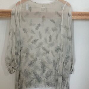 Elegant Sheer Feather Print Blouse